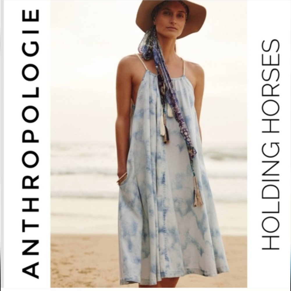 Anthropolgie Holding Horses Chambray Halter Swing Dress
